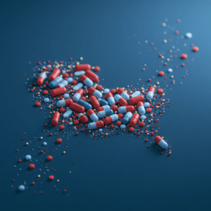 Prescription pills and capsules arranged in the shape of Missouri, representing access to addiction treatment through private insurance. The Crossroads Program offers drug rehab in Missouri that accepts PPO insurance, including detox referrals, residential treatment, therapy, and long term recovery support.